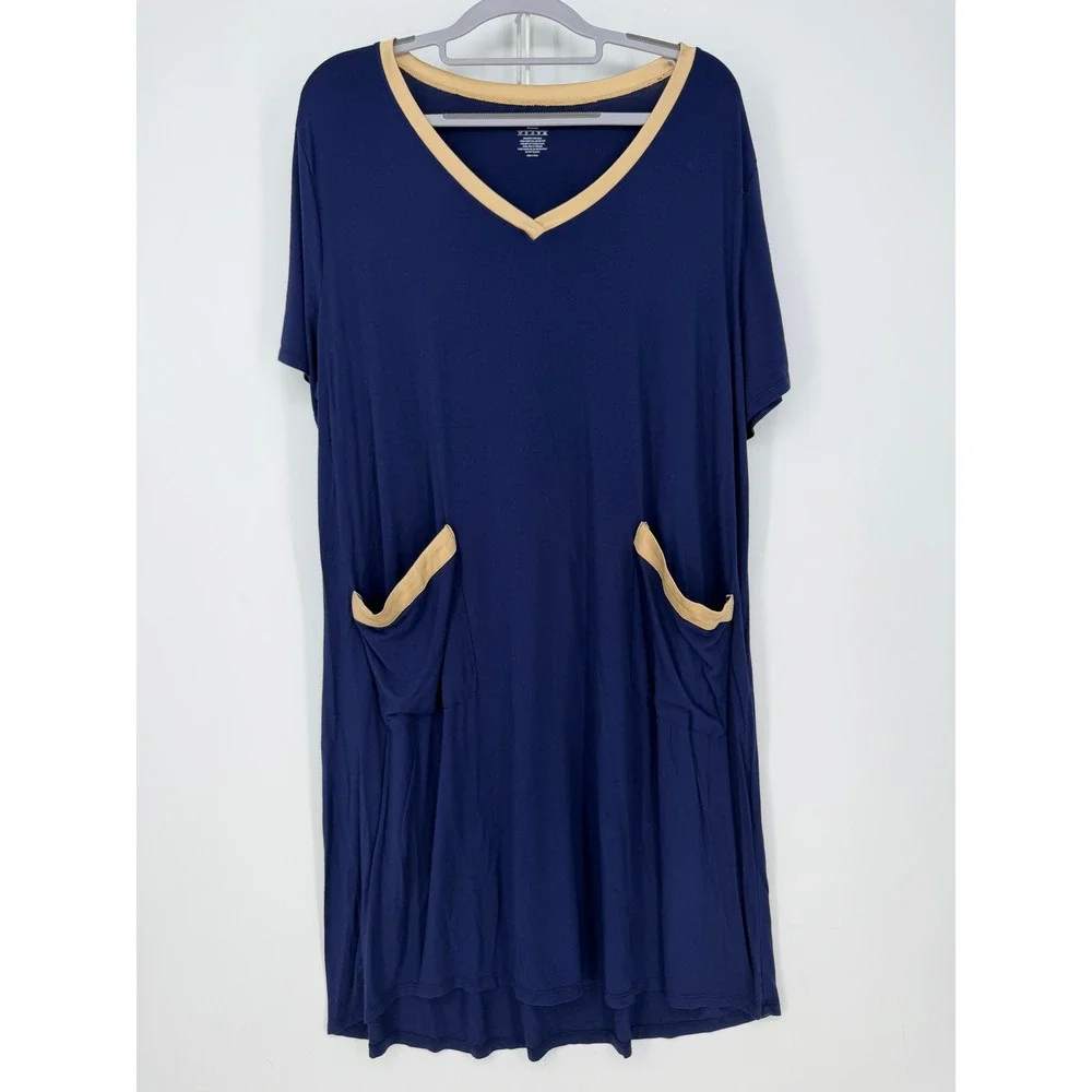 Pajama Set Women 2X Navy Blue 3pc Soft Stretchy Loungewear Comfy Casual Minimal